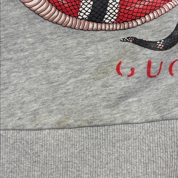 GUCCI PreOwned Gray Red Snake Hoodie & Some staining on collar & front Sz Large - Picture 16 of 16